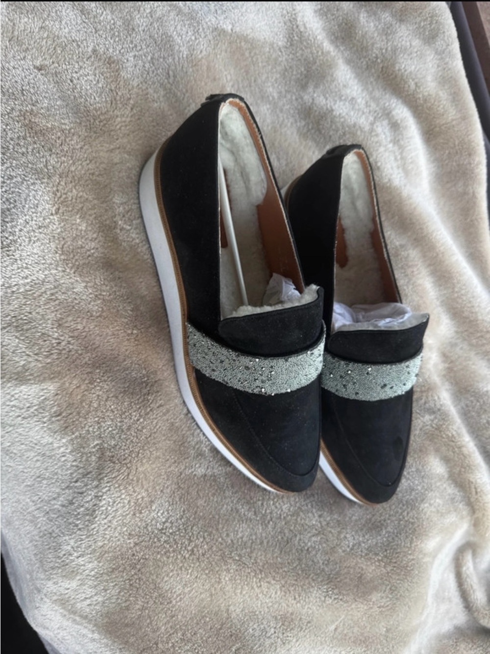 Australia Luxe Collective Black Slip-On Loafers with Silver Glitter Band